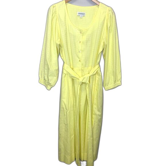 Vintage Tanner Yellow Butter‎ Modest Dress Button Bodice Full Skirt Tie belt - Picture 1 of 13